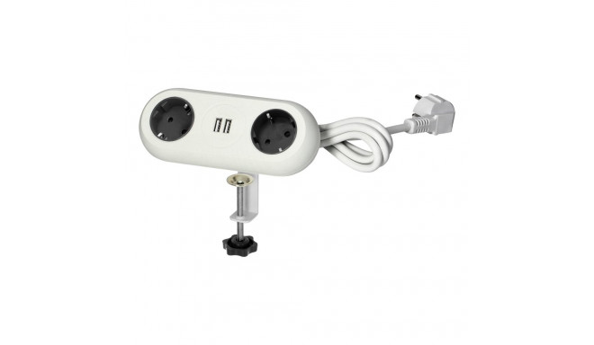 mööblipistik koos paigaldusklambriga, USB-laadijaga, 2 pistikupesa 2P+Z (Schuko), 2xUSB, kaabel 3x1,