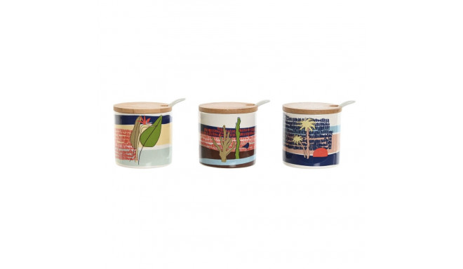 Sugar Bowl Home ESPRIT Blue Green Pink Lilac Bamboo Dolomite 7,5 x 7,5 x 7,5 cm (3 Units)