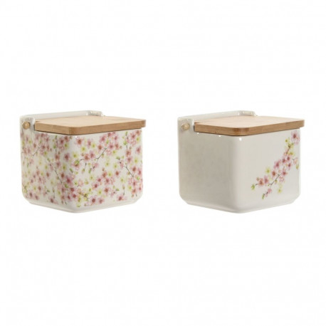 Soolatops Kaanega Home ESPRIT Valge Roosa Lillla Bambus 750 ml 14 x 12,5 x 12 cm (2 Ühikut)