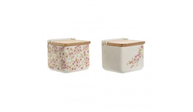 Salt Shaker with Lid Home ESPRIT White Pink Lilac Bamboo 750 ml 14 x 12,5 x 12 cm (2 Units)