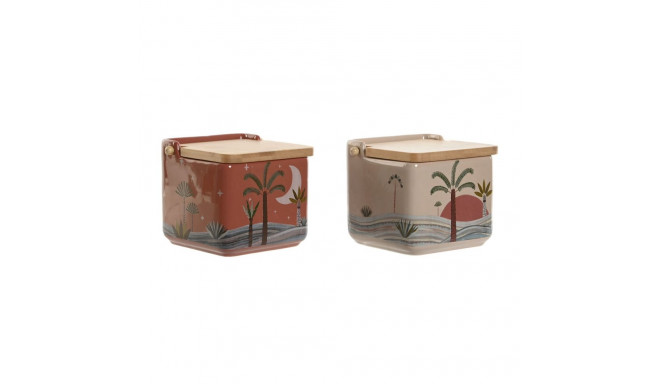 Salt Shaker with Lid Home ESPRIT Beige Pink Terracotta Lilac Bamboo 750 ml 14 x 12,5 x 12 cm (2 Unit