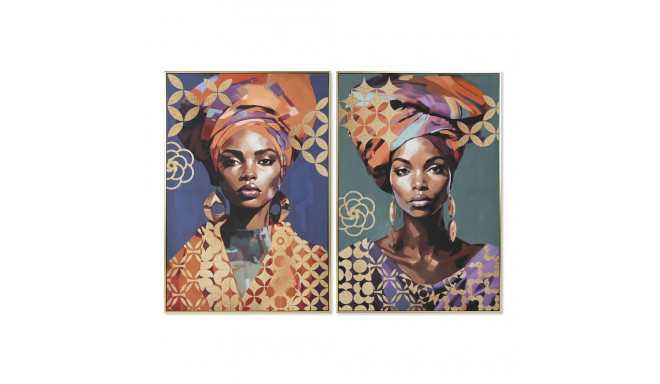 Canvas Home ESPRIT Golden polystyrene Canvas Colonial African Woman 82 x 3,5 x 122 cm (2 Units)