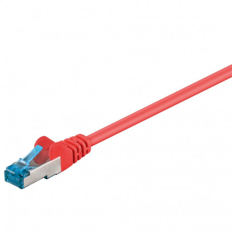 Cat6a Network cable, LS0H S/FTP 2x shielded: PIMF + braid shield 2xRJ45 plug red 1.5m