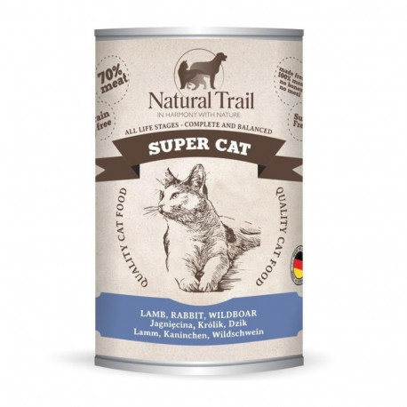 NATURAL TRAIL Super Cat lambaliha, küülikuliha ja metssea lihaga märg kassitoit, 400g