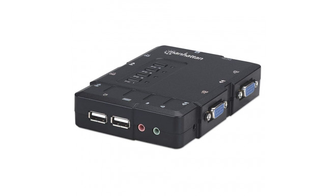 Manhattan KVM Switch Compact 4-Port, 4x USB-A, Cables included, Audio Support, Control 4x computers 