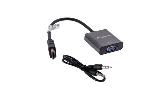 Lanberg AD-0017-BK video kaabli adapter 0,2 m VGA (D-Sub) HDMI Type A (Standard) must