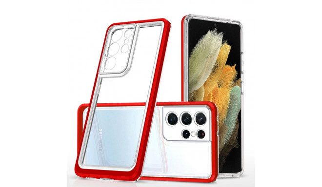 Clear 3in1 Case for Samsung Galaxy S21 Ultra 5G Frame Gel Cover Red