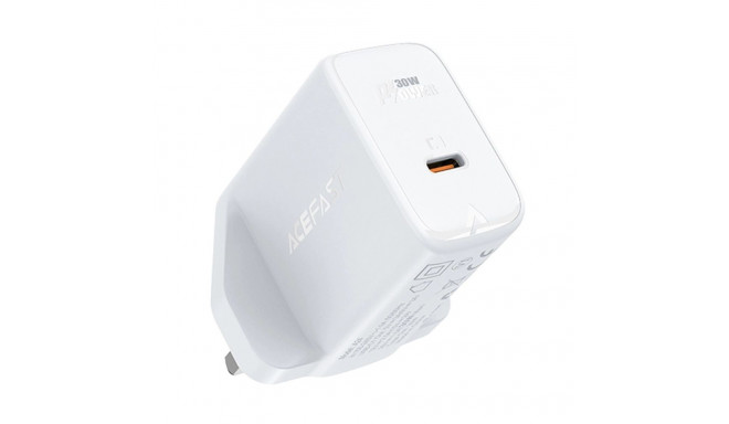 Acefast GaN wall charger (UK plug) USB Type C 30W, Power Delivery, PPS, Q3 3.0, AFC, FCP white (A24 