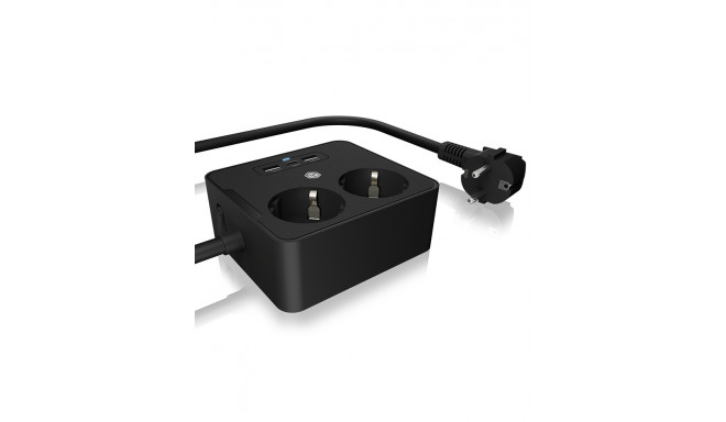 ICY BOX IB-MPS2220B-CH power extension 1.9 m 2 AC outlet(s) Indoor Black