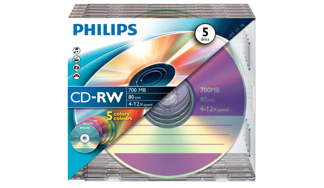 1x5 Philips CD-RW 80Min 700MB 4-12x SL Colour