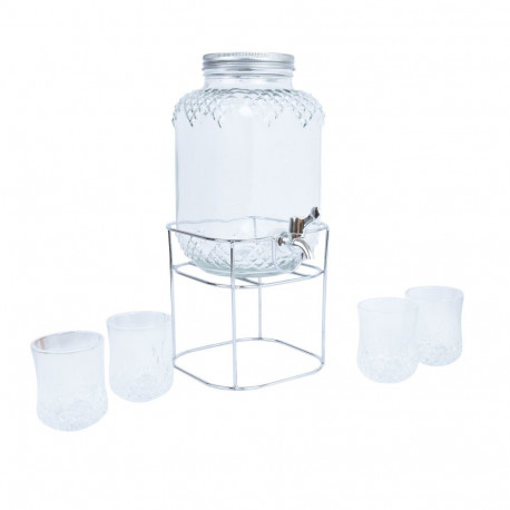 Glass jar +4glasses PARTY SET 4L, with a stand