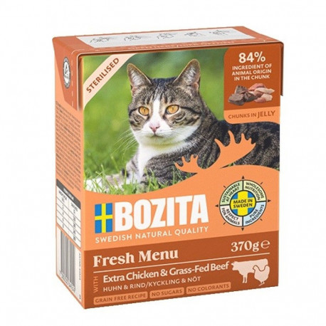 BOZITA Fresh Menu steriliseeritud lisakanaga veiselihaga märg kassitoit 370g