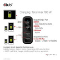 CLUB3D Travel Charger 100W GaN technology, Four port USB Type-A(2x) and -C(2x), Power Delivery(PD) 3