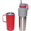 Asobu Twin Pack Bottle with Mug red, 0.9 L + 0.6 L