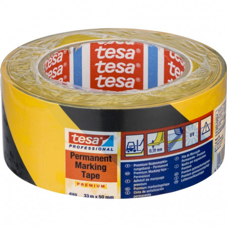 Tesa Floor Marking Tape 66mx50mm Prem.Prof. black/yellow 04169