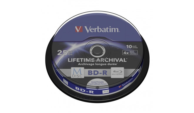 1x10 Verbatim M-Disc BD-R BluRay 25GB 4x Speed Cakebox printable