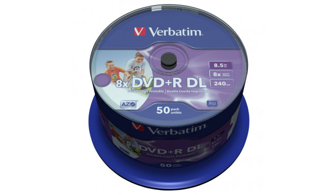 1x50 Verbatim DVD+R Double Layer 8x Speed, 8,5GB wide printable