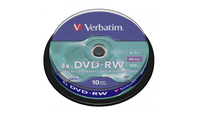 1x10 Verbatim DVD-RW 4,7GB 4x Speed, matte silver Cakebox