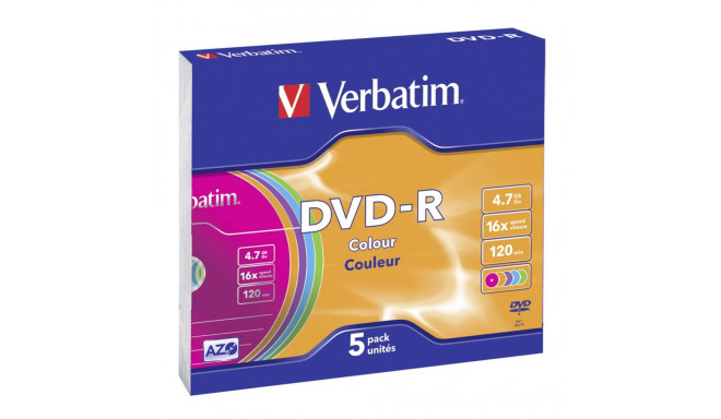 1x5 Verbatim DVD-R 4,7GB Colour 16x Speed, Slim Case