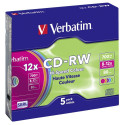 1x5 Verbatim CD-RW 80 / 700MB 10x Speed, Colour, Slim