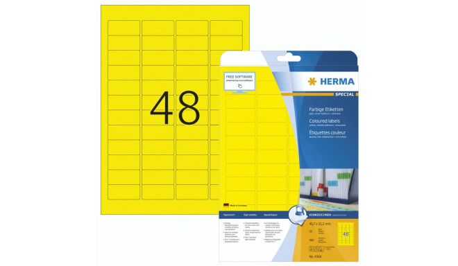 Herma Labels yellow 45,7x21,2 20 Sheets DIN A4 960 pcs. 4366