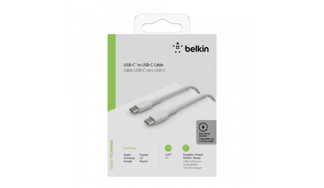 Belkin USB-C/USB-C kaabel 1m kaetud, valge CAB004bt1MWH