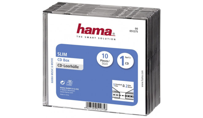 1x10 Hama CD-Slim Jewel Case clear/black   51275