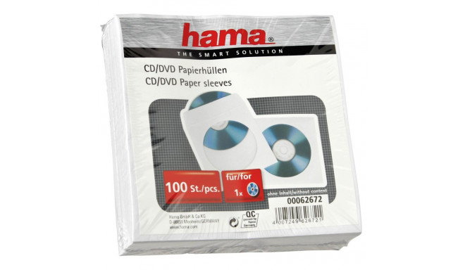 1x100 Hama CD/DVD Paper Sleeves white                      62672