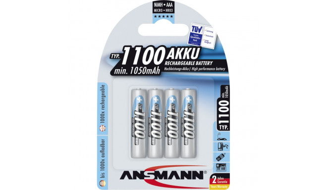 1x4 Ansmann NiMH rech. battery 1100 Micro AAA 1050 mAh