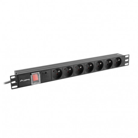 Lanberg toitejaotusseade (PDU) 19" 1U 16A 2m 7 Prantsuse pistikupesa, must