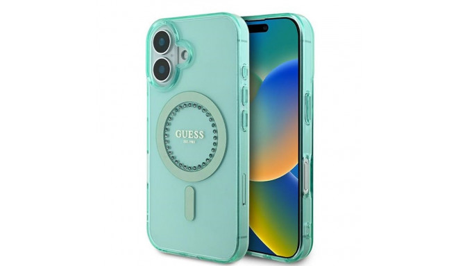 Guess GUHMP16SPFTDTEN iPhone 16 6.1" green hardcase IML Rhinestones MagSafe