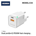 Jellico C44 Mini PD 30W QC 3.0 Nutikas Adaptivne Kiirlaadija 1x USB-C (5-20V) / USB 3A Valge