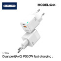 Jellico C44 Mini PD 30W QC 3.0 Nutikas Adaptivne Kiirlaadija 1x USB-C (5-20V) / USB 3A Valge