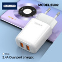 Jellico EU02 12W 2x USB 2.4A Plug Fast Adaptive Charger Universal for all Mobile Devices White