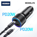 Jellico F8 40W Compact Car DC 12-24V Dual PD 20W USB-C Socket 3A Adaptive Fast Charger Black