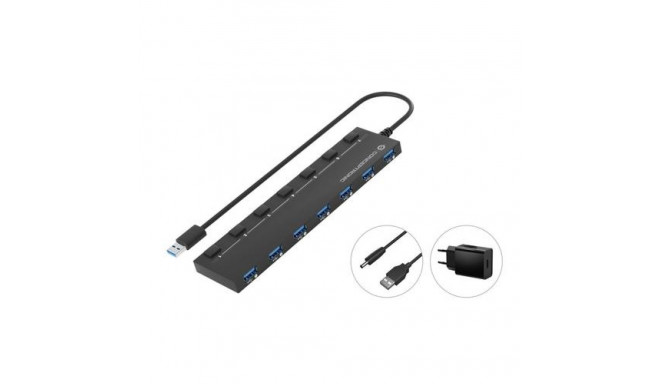 Conceptronic HUBBIES19BP 7-Port USB 3.0 HUB with Power Adapter, 90cm Cable, Individual Power Switch,