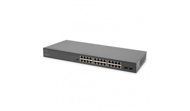Digitus 24-Port Gigabit PoE Networkswitch,19 Zoll, unmanaged,2 Uplink Ports, SFP, 370 W, af/at