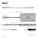 CLUB3D Type-C 8-in-1 hub with 2x HDMI, 2x USB-A, RJ45, SD/ Micro SD card slots and USB Type-C female