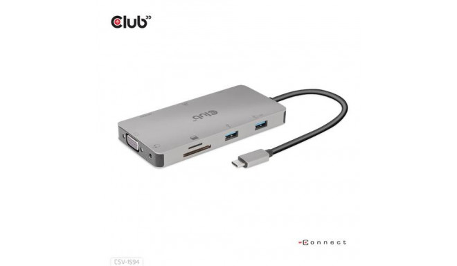 CLUB3D USB Gen1 Type-C 9-in-1 hub with HDMI, VGA, 2x USB Gen1 Type-A, RJ45, SD/Micro SD card slots a