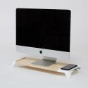 POUT EYES 8 3-in-1 wooden monitor stand hub with fast wireless charging pad white)