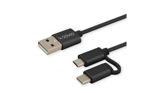 Savio CL-128 USB cable USB 2.0 1 m USB A USB C/Micro-USB A Black