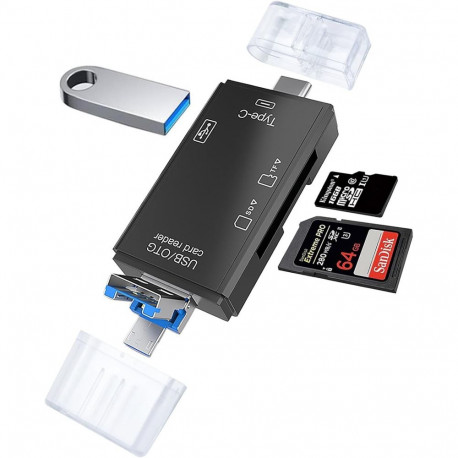 RoGer OTG USB-C/USB/microUSB Karšu lasītājs TF / SD + USB 2.0
