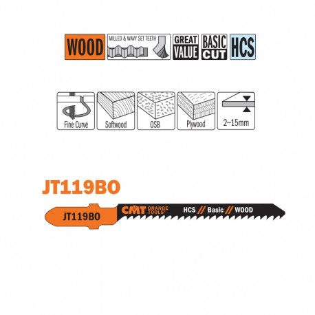 Tikksaelehed, 5 tk HCS 76x2x12 TPI (WOOD/CURVE/)