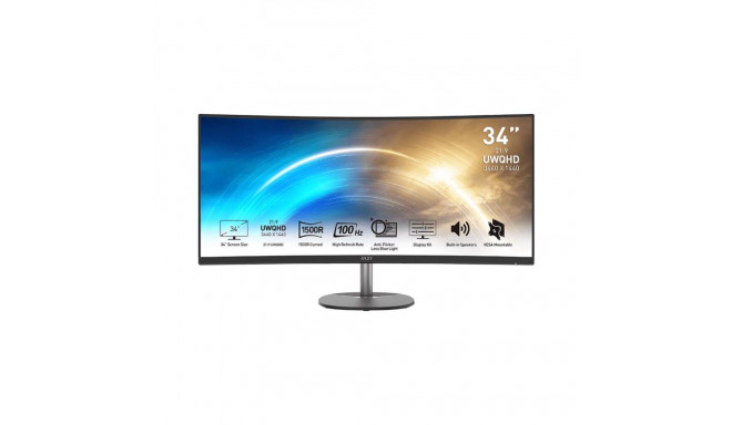 LCD Monitor|MSI|PRO MP341CQ|34"|Business/Curved/21 : 9|Panel VA|3440x1440|21:9|100Hz|Matte|4 ms|Spea