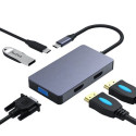 Adapter USB Type-C - 2x HDMI, 1x VGA, 1x USB Type-A, 1x USB Type-C PD60W
