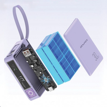 AWEI PowerBank with built-in cableP87K 10000mAh black/black 30W
