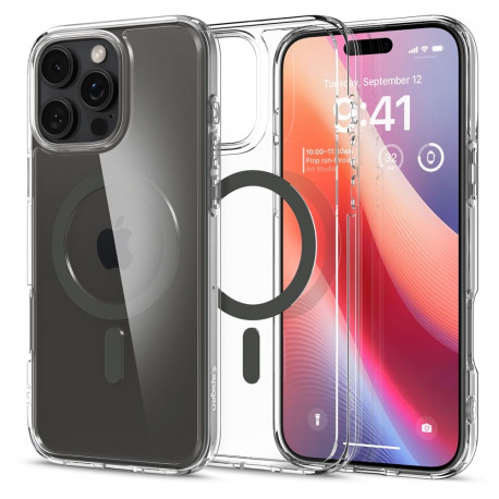 Kaitseümbris Ultra Hybrid (MagFit), Apple iPhone 16 Pro Max, läbipaistev tumehalli MagSafe ringiga, 