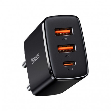 Baseus kompaktne kiirlaadija 2xUSB USB-C PD 3A 30W, must