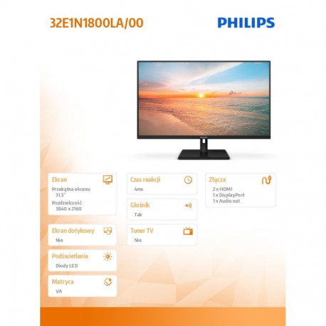 Monitor 32E1N1800LA VA 31.5-tolline 4K HDMIx2 DP kõlarid
