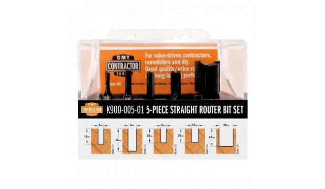 5-PIECE SPIRAL BIT SET GROOVING CUTTER HW Z2 S=8 D=4/6/8/10/20 RH